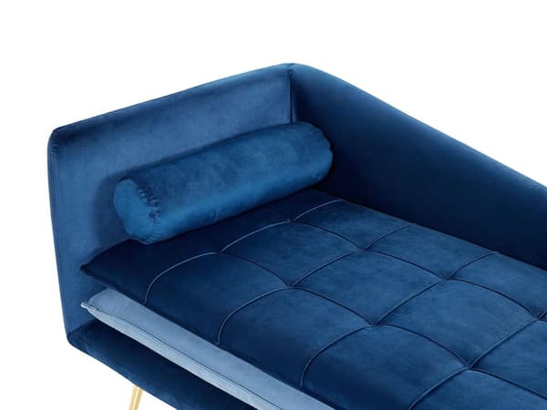 Schäslong Blå Sammet Vänstervänd Tuftad Knäppt Krafitgt Vadderad med Kuddar Klassisk Design Vardagsrumsmöbler