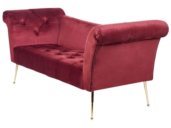 Divaani tummanpunainen 175 x 70 x 76 cm sametti metalli vaneri napitettu tuftattu chesterfield retro