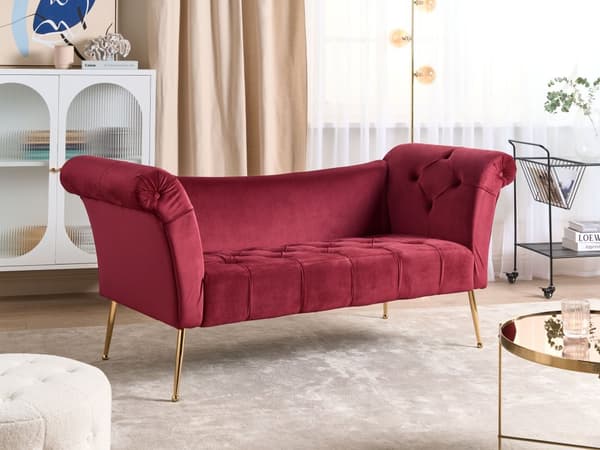 Divaani tummanpunainen 175 x 70 x 76 cm sametti metalli vaneri napitettu tuftattu chesterfield retro