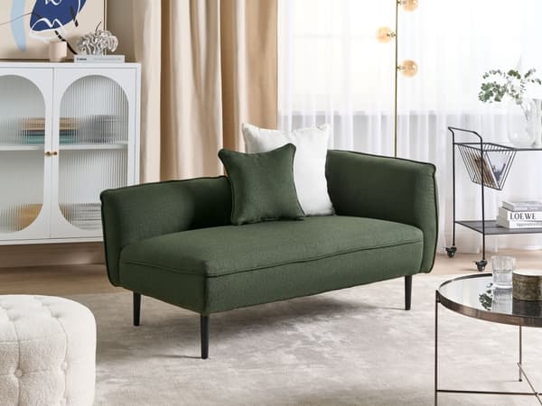 Schäslong Mörkgrön Boucle Tyg Metallben Högervänd med Kuddar Modern Design
