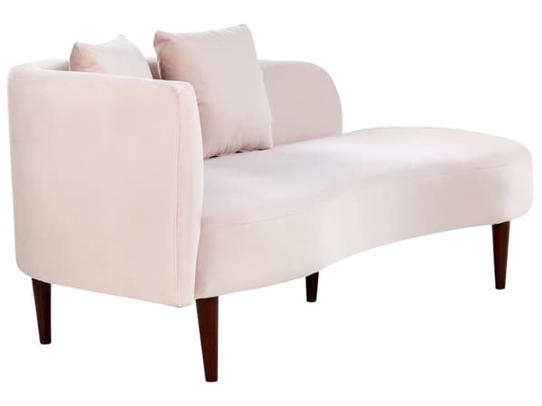 Chaiselong lyserød fløjl polyester polstring venstre hånd mørkt træ ben Ekstra pudepuder Moderne design Stue møbler