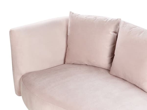 Chaiselong lyserød fløjl polyester polstring venstre hånd mørkt træ ben Ekstra pudepuder Moderne design Stue møbler