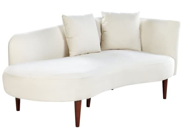 Chaiselong Creme Velour Polyester Polstring Højre Mørkt Træ Ben Ekstra Pudepuder Moderne Design Stue Møbler