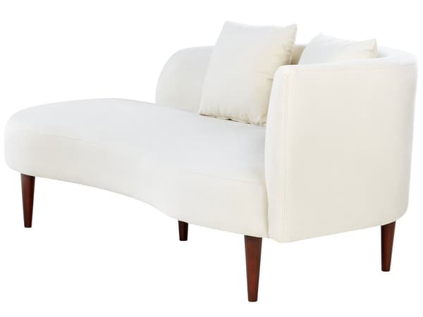 Chaiselong Creme Velour Polyester Polstring Højre Mørkt Træ Ben Ekstra Pudepuder Moderne Design Stue Møbler