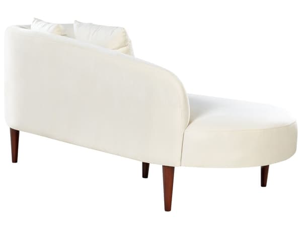 Chaiselong Creme Velour Polyester Polstring Højre Mørkt Træ Ben Ekstra Pudepuder Moderne Design Stue Møbler