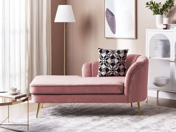 Divaani vaaleanpunainen samettiverhoilu rautajalat irrotettava päällinen oikea moderni glamour