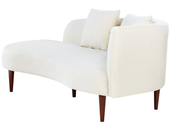 Schäslong Kräm sammet polyester klädsel högervänd mörka träben extra kastkuddar modern design vardagsrumsmöbler