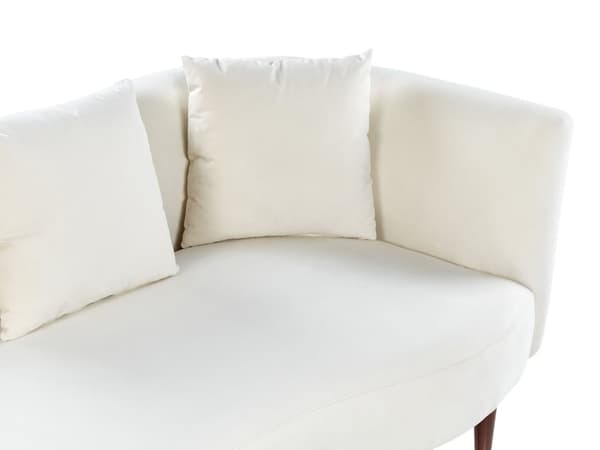Schäslong Kräm sammet polyester klädsel högervänd mörka träben extra kastkuddar modern design vardagsrumsmöbler