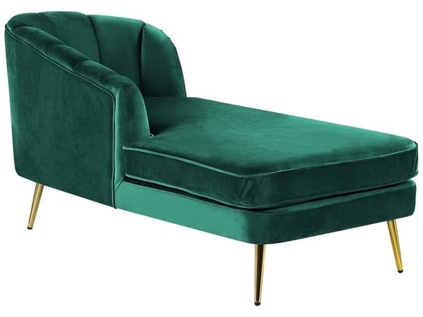Chaiselong Smaragdgrøn Velour Daybed med Ryglæn Guld Metalben Gæsteseng Quiltet Multifunktionel Chaise Venstrevendt Sofa Moderne til Stuen