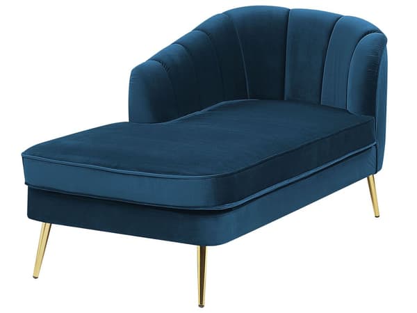 Chaiselong Marineblå Velour Daybed med Ryglæn Guld Metalben Gæsteseng Quiltet Multifunktionel Chaise Venstrevendt Sofa Moderne til Stuen