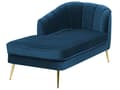 Miniatyrbillede 4 af 10: Chaiselong Marineblå Velour Daybed med Ryglæn Guld Metalben Gæsteseng Quiltet Multifunktionel Chaise Venstrevendt Sofa Moderne til Stuen