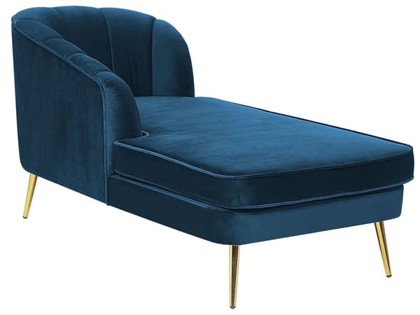 Chaiselong Marineblå Velour Daybed med Ryglæn Guld Metalben Gæsteseng Quiltet Multifunktionel Chaise Venstrevendt Sofa Moderne til Stuen