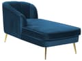 Miniatyrbillede 5 af 10: Chaiselong Marineblå Velour Daybed med Ryglæn Guld Metalben Gæsteseng Quiltet Multifunktionel Chaise Venstrevendt Sofa Moderne til Stuen