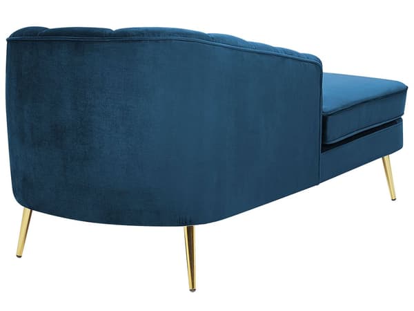 Chaiselong Marineblå Velour Daybed med Ryglæn Guld Metalben Gæsteseng Quiltet Multifunktionel Chaise Venstrevendt Sofa Moderne til Stuen