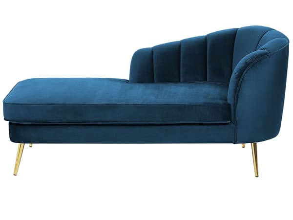 Chaiselong Marineblå Velour Daybed med Ryglæn Guld Metalben Gæsteseng Quiltet Multifunktionel Chaise Venstrevendt Sofa Moderne til Stuen