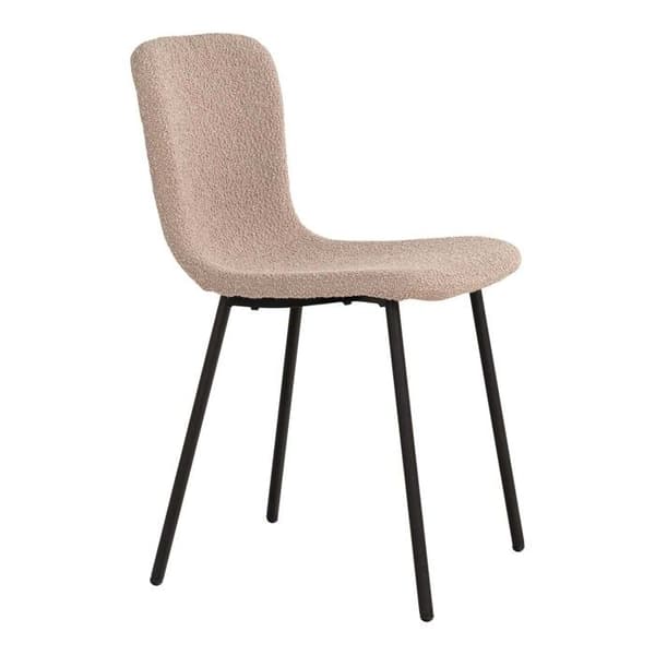 2 matstolar i beige bouclé med svarta ben