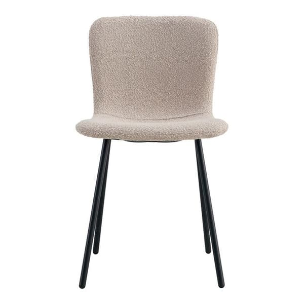 2 matstolar i beige bouclé med svarta ben