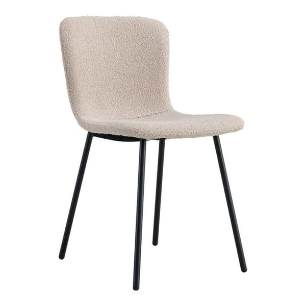 2 matstolar i beige bouclé med svarta ben