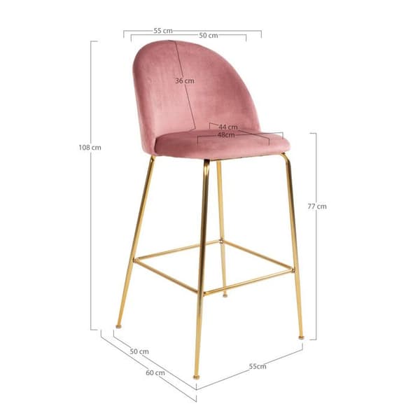 Barstol - House Nordic - Kirsten - Rosenvelour - Metall i mässing - Art Déco-stil