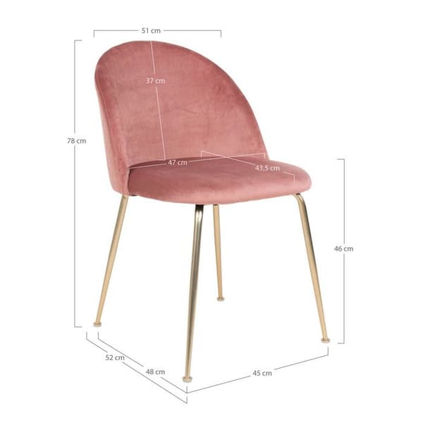 Stol - House Nordic - Kirsten - Sammet - Mässing - Rosa