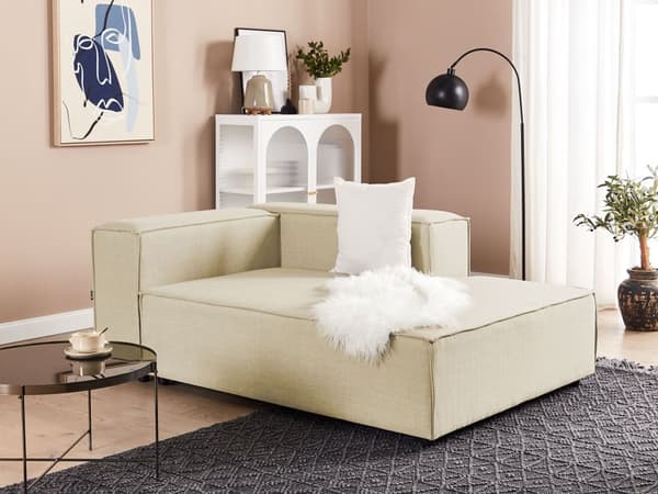 Beige polstret linned chaiselong venstre mørke ben moderne stil til stuen
