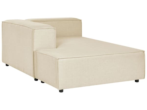 Beige polstret linned chaiselong højre hånd mørke ben moderne stil til stuen