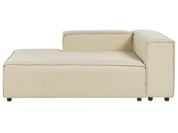 Beige polstret linned chaiselong højre hånd mørke ben moderne stil til stuen