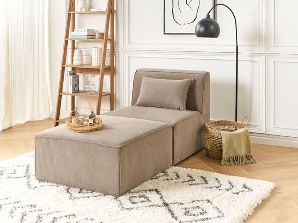 Sittpuff Taupe Manchester Klädd Tvådelad Modern Design