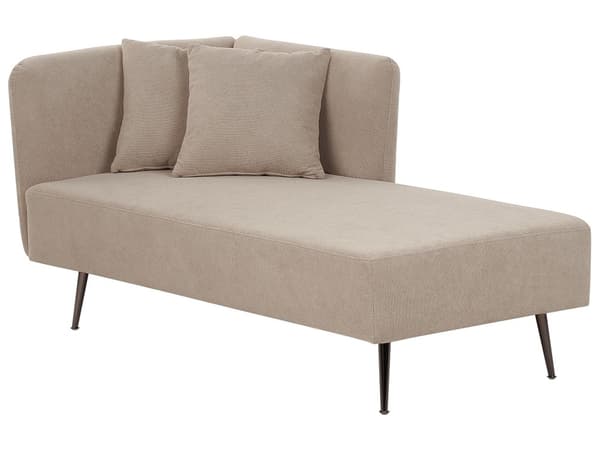 Divaani beige kangasverhoilu mustat metallijalat puurunko vasen koristetyynyt moderni