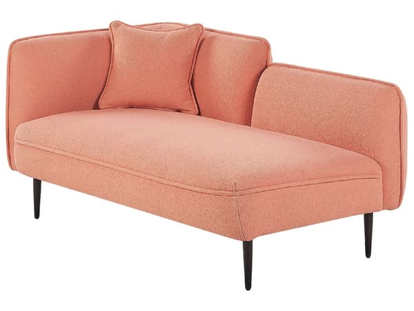 Schäslong Persika Rosa Boucle Tyg Metallben Vänstervänd med Kuddar Modern Design
