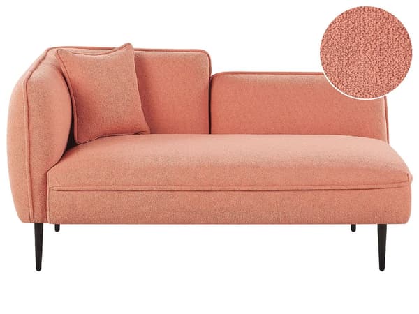 Schäslong Persika Rosa Boucle Tyg Metallben Vänstervänd med Kuddar Modern Design