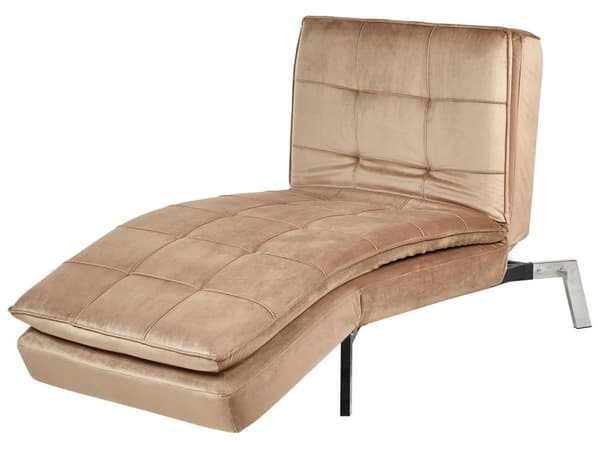 Chaiselong Lysebrun Velour Daybed med Justerbart Ryglæn Sølv Metalben Gæsteseng Quiltet Multifunktionel Chaise Sofa Moderne til Stuen