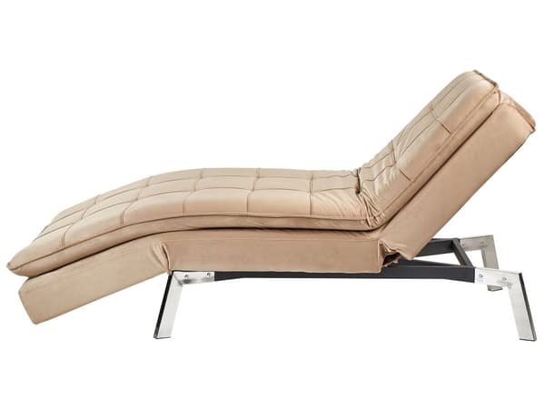 Chaiselong Lysebrun Velour Daybed med Justerbart Ryglæn Sølv Metalben Gæsteseng Quiltet Multifunktionel Chaise Sofa Moderne til Stuen