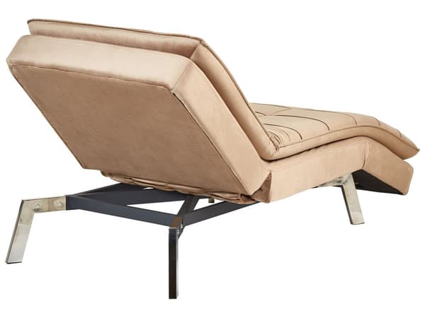 Chaiselong Lysebrun Velour Daybed med Justerbart Ryglæn Sølv Metalben Gæsteseng Quiltet Multifunktionel Chaise Sofa Moderne til Stuen