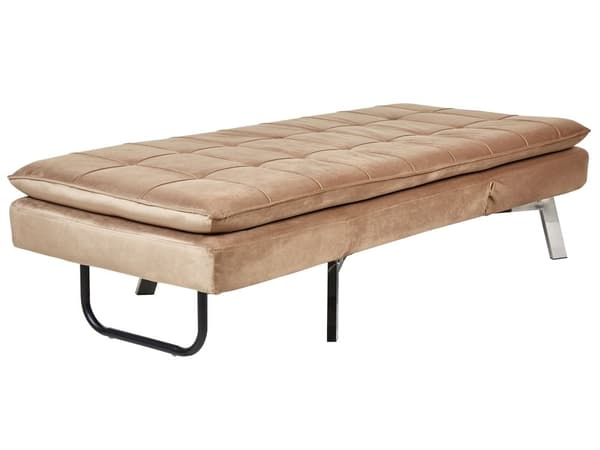 Chaiselong Lysebrun Velour Daybed med Justerbart Ryglæn Sølv Metalben Gæsteseng Quiltet Multifunktionel Chaise Sofa Moderne til Stuen