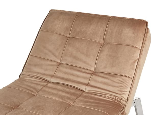 Chaiselong Lysebrun Velour Daybed med Justerbart Ryglæn Sølv Metalben Gæsteseng Quiltet Multifunktionel Chaise Sofa Moderne til Stuen