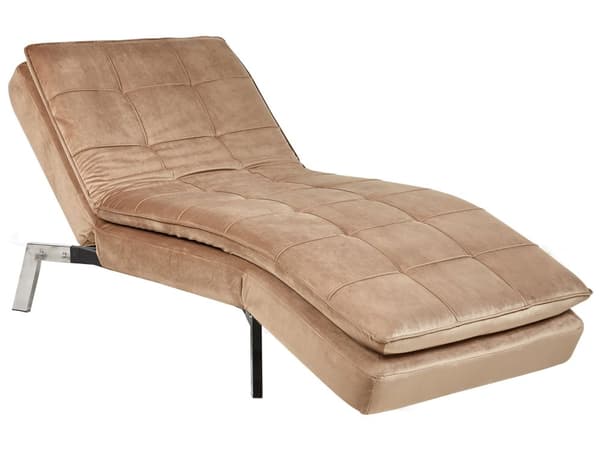 Chaiselong Lysebrun Velour Daybed med Justerbart Ryglæn Sølv Metalben Gæsteseng Quiltet Multifunktionel Chaise Sofa Moderne til Stuen