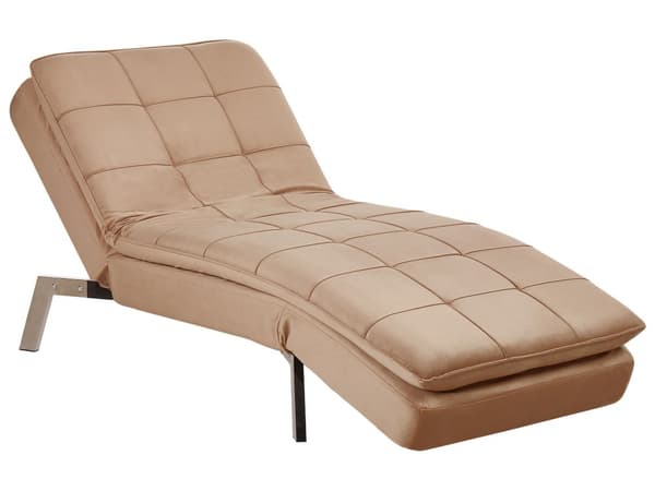 Chaiselong Lysebrun Velour Daybed med Justerbart Ryglæn Sølv Metalben Gæsteseng Quiltet Multifunktionel Chaise Sofa Moderne til Stuen
