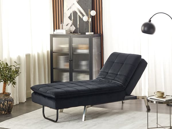 Schäslong Svart Sammet Tuftad Justerbar Rygg och Ben Modern Glam