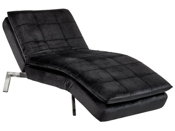 Schäslong Svart Sammet Tuftad Justerbar Rygg och Ben Modern Glam