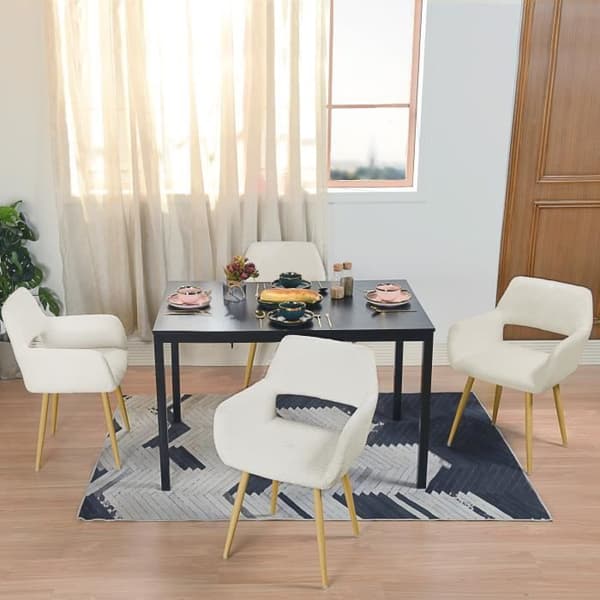 MYSIGA MÖBLER Set med 2 matsalsstolar, retro i off-white boulettetyg, träeffekt metallben, skandinavisk stil