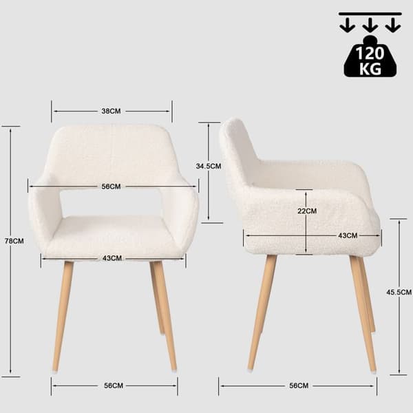 MYSIGA MÖBLER Set med 2 matsalsstolar, retro i off-white boulettetyg, träeffekt metallben, skandinavisk stil
