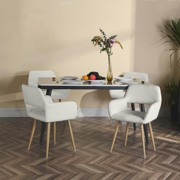 MYSIGA MÖBLER Set med 2 matsalsstolar, retro i off-white boulettetyg, träeffekt metallben, skandinavisk stil
