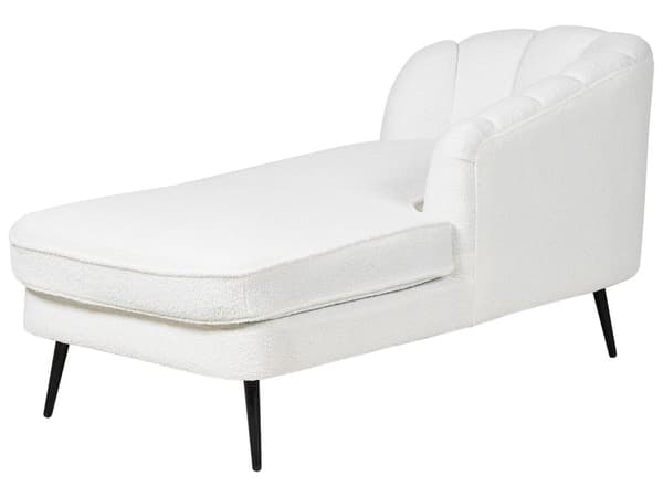 Schäslong Off-White Boucle-klädsel Svarta metallben Vänster Modern Design Vardagsrumsmöbler