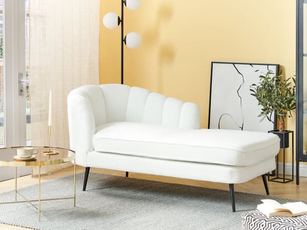 Schäslong Off-White Boucle-klädsel Svarta metallben Vänster Modern Design Vardagsrumsmöbler