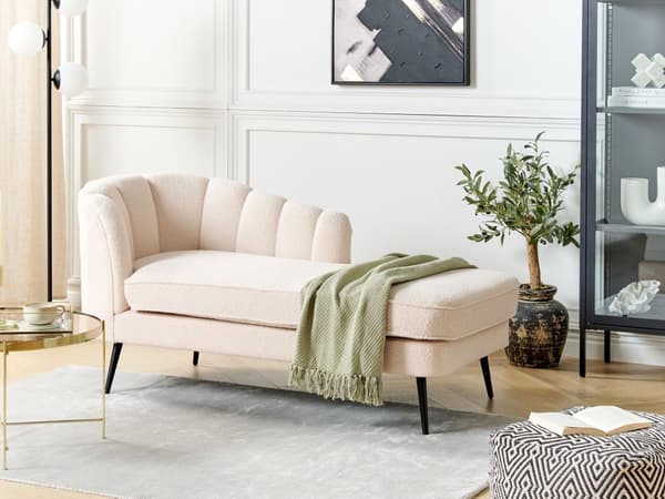 Schäslong Beige Boucle-klädsel Svarta metallben Vänster Modern Design Vardagsrumsmöbler
