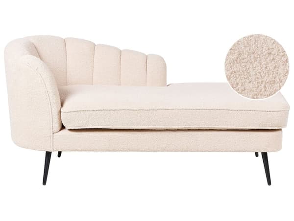 Schäslong Beige Boucle-klädsel Svarta metallben Vänster Modern Design Vardagsrumsmöbler