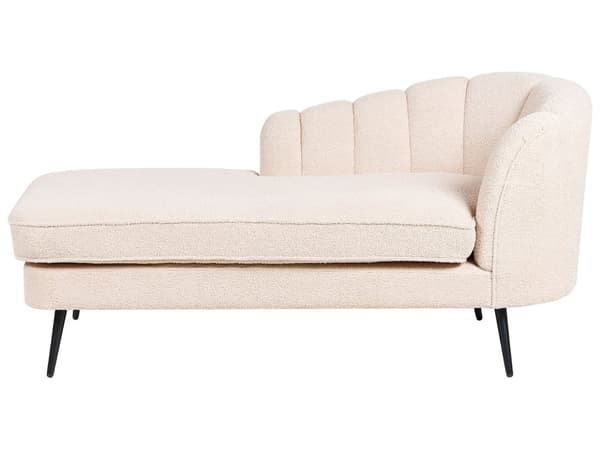 Chaiselong Beige Boucle Daybed med Ryglæn Sorte Metalben Gæsteseng Quiltet Multifunktionel Chaise Højrevendt Sofa Moderne til Stuen