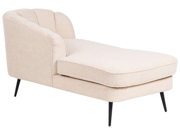 Chaiselong Beige Boucle Daybed med Ryglæn Sorte Metalben Gæsteseng Quiltet Multifunktionel Chaise Højrevendt Sofa Moderne til Stuen
