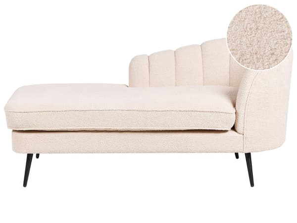 Chaiselong Beige Boucle Daybed med Ryglæn Sorte Metalben Gæsteseng Quiltet Multifunktionel Chaise Højrevendt Sofa Moderne til Stuen